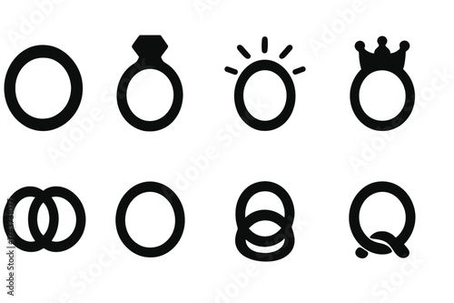 Ring Icon Set. Ring. Filled icon set of Ring: wedding ring, gem ring, circular band, radiant ring, interlocked