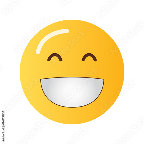 A cheerful yellow emoji with closed eyes and a wide open mouth showing a big smile