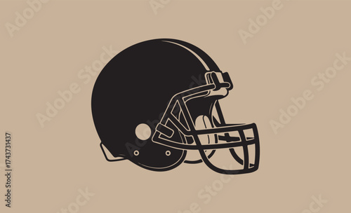 Classic black american football helmet with face mask on a neutral background
