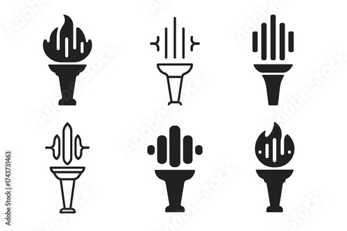 Torch of Expression. Freedom of expression. Set Logo of flame of speech: symbolic torch shaped as voice wave. harmonious logo variations of the same emblematic