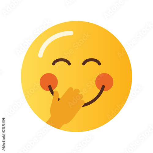 Happy yellow emoji face covering mouth with hand blushing with joy and laughter illustration