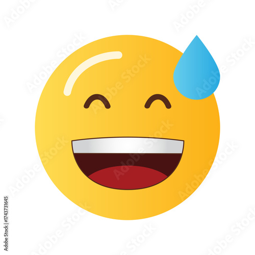 Laughing emoji with a sweat drop indicating relief after a stressful or funny situation