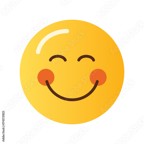 A happy and cheerful yellow emoji with rosy cheeks and closed eyes smiling broadly