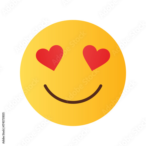 Yellow smiley face with red heart eyes and a curved smile conveying love and adoration