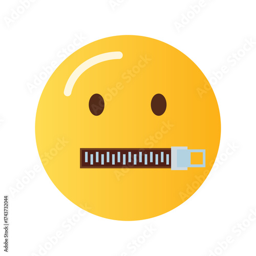Yellow smiley face with a zipper across its mouth symbolizing silence and secrecy