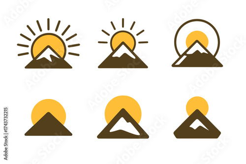 Growth Logo Variations. Making personal growth a lifestyle choice. Set Logo of Making personal growth a lifestyle choice: sunrise over mountain peak.