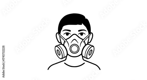 Man in gas mask black white icon 