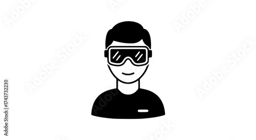 Man wearing protective glasses black white icon 