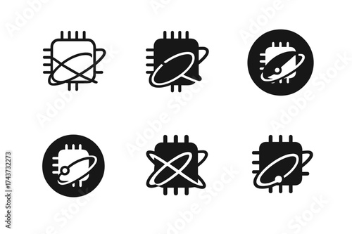 Quantum Logo Variations. Quantum computing in everyday technology. Set Logo of Quantum computing in everyday technology: Quantum random number generator token.