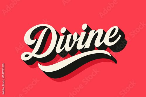 Divine Retro Calligraphy. ?Divine?. retro calligraphy, dynamic curves, strong angled 3D shadow, minimal