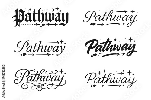 Pathway Calligraphy Variations. Pathway. Create a calligraphy lettering illustration of the phrase: Pathway.