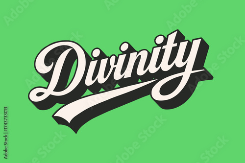 Divine Calligraphic Design. ?Divinity?. retro calligraphy, dynamic curves, strong angled 3D shadow, minimal
