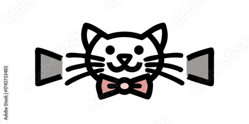A unique icon of Cat wearing a bow tie with an isolated background.