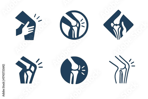 Knee Therapy Logos. Physical Therapy. Set Logo of Physical Therapy: knee joint therapy. harmonious logo variations of the same emblematic concept, each with