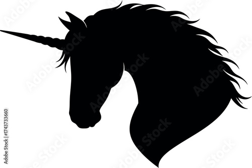 Black Silhouette of a Unicorn Head