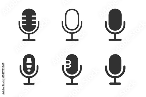 Harmonious Microphone Logos. Musician. Set Logo of Music: microphone icon. harmonious logo variations of the same emblematic concept, each with different