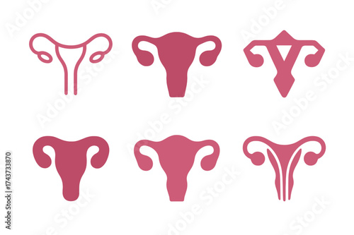 Womb Symbol Logos. Reproductive health. Set Logo of womb symbol: stylized uterus icon. harmonious logo variations of the same emblematic concept, each with
