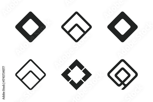 Harmonious Logo Variations. Order. Set Logo of Conceptual design: aligned squares icon. harmonious logo variations of the same emblematic concept, each with