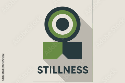 Minimalist Geometry Stillness. ?Stillness?. geometric sans heavy, flat fills, long angled shadows, minimalist