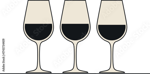 Three Glasses of Red Wine - Minimalist Illustration