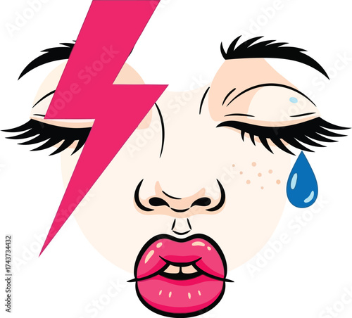 Find crying face with lightning bolt vector graphics design editable