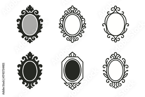 Maximalist Logo Variations. Maximalist Aesthetics. Set Logo of Maximalist Aesthetics: baroque mirror. harmonious logo variations of the same emblematic
