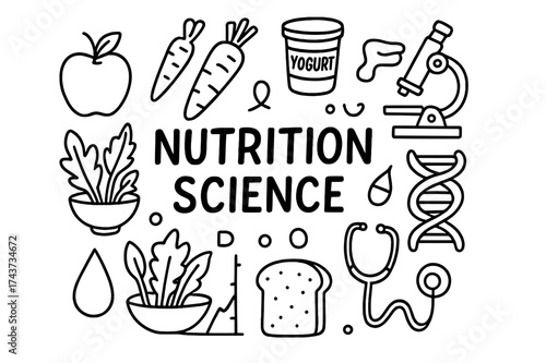 Nutrition Science Doodle. Nutrition Science. Hand-drawn doodle illustration of Nutrition Science. Apple,