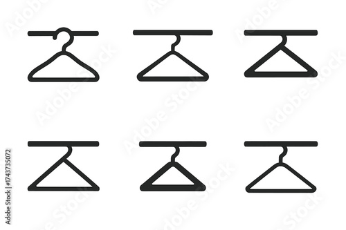 Elegant Hanger Logos. Closet rod. Set Logo of elegance: stylized hanger arrangement on sleek rod. harmonious logo variations of the same emblematic concept,