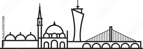 Belgrade, Serbia Skyline Silhouette. Landmark Cityscape Line Art Outline
