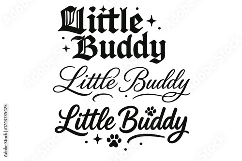 Little Buddy Calligraphy. Little buddy. Create a calligraphy lettering illustration of the phrase: Little