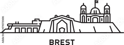 Brest France City Skyline Silhouette Outline on Transparent Background