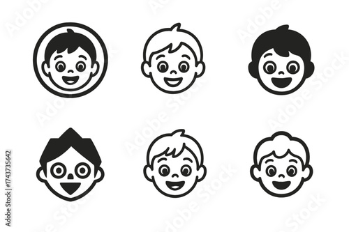 Emotive Logo Variations. Child's wonder. Set Logo of Emotion: child with wide eyes icon. harmonious logo variations of the same emblematic concept, each with
