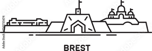 Brest, France Outline Landmark Cityscape Illustration Minimalist Architecture