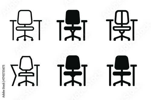 Harmonious Logo Variations. Tech startup office space. Set Logo of Startup workspace: modern office chair and desk. harmonious logo variations of the same