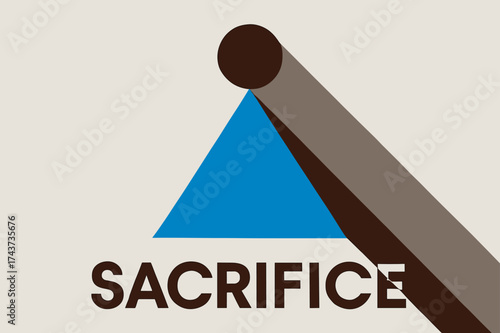 Minimalist Sacrifice Design. Sacrifice. geometric sans heavy, flat fills, long angled shadows, minimalist