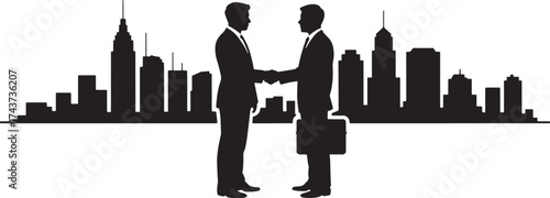 Business Agreement Silhouette With City Skyline On Transparent Background Vector