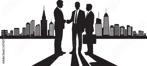 Business Meeting Agreement Silhouette Vector With City Skyline Background