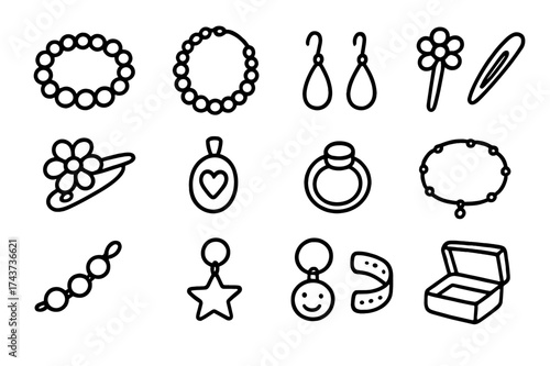 Handmade Jewelry Illustrations. Handmade accessories. Hand-drawn doodle illustration handmade accessories bracelet, necklace, earrings, hairpin, brooch,