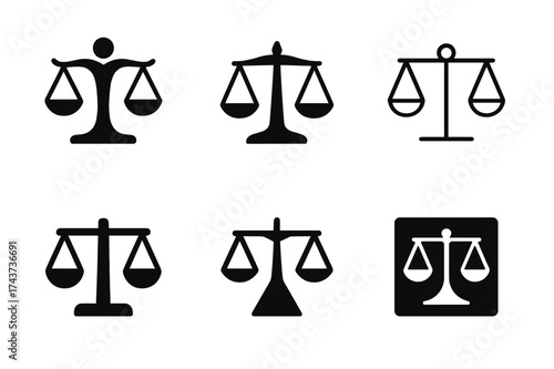 Harmony in Logo Design. Negotiation techniques. Set Logo of balance scales: scales representing fairness in discussion. harmonious logo variations of the same