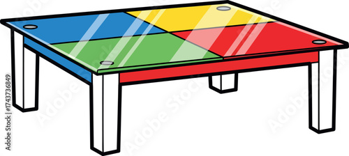 Colorful Table with Glass Top and Four Legs