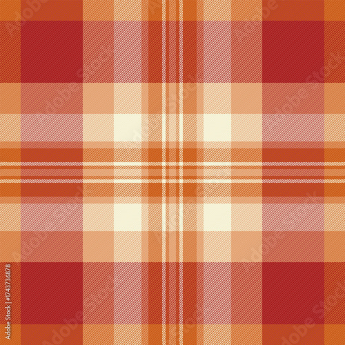 Motif check fabric seamless, premium plaid background tartan. Rug pattern texture textile vector in orange and red colors.
