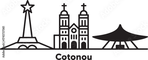 Cotonou Benin Cityscape Landmark Silhouette Vector Illustration Outline