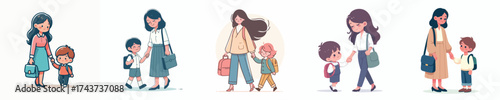 vector of a mother taking her child to school