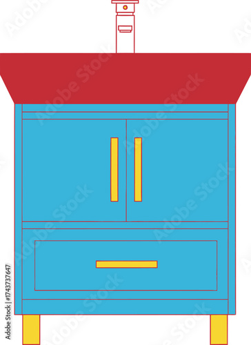 Modern Bathroom Vanity with Blue Cabinet and Red Top