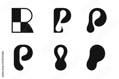 Morphing Font Logos. Interactive typography. Set Logo of morphing font: letter evolving into abstract shape. harmonious logo variations of the same emblematic