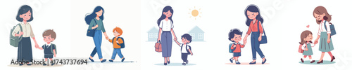 vector of a mother taking her child to school