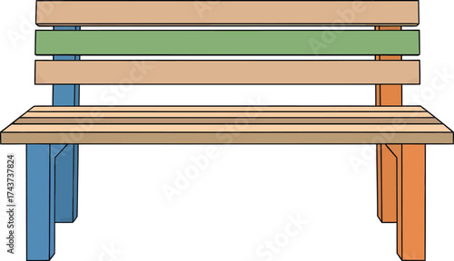 Colorful Wooden Park Bench