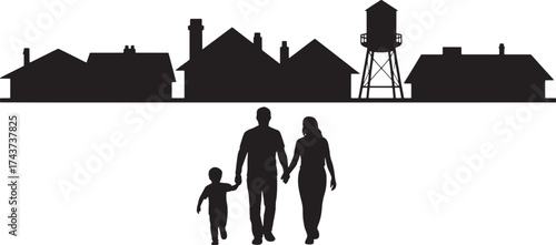 Family Silhouette Walking Community Togetherness Vector Neighborhood Life