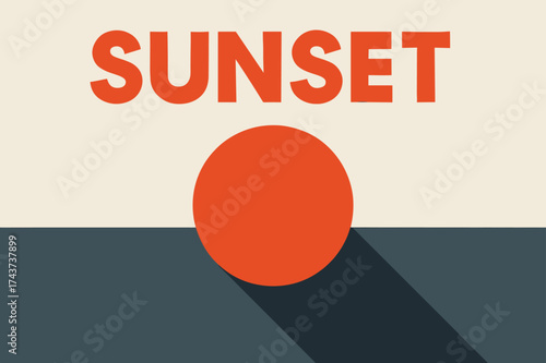 Geometric Sunset Elegance. ?Sunset?. geometric sans heavy, flat fills, long angled shadows, minimalist poster