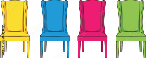 Colorful Wingback Chairs in a Row